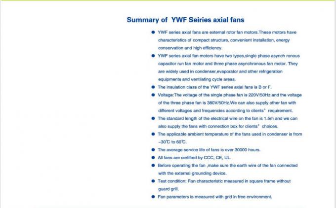 YWF 시리즈 200 ~ 630mm 냉장고 팬 블레이드 모터 콘덴서 증발기 팬 제조업체 외부 로터 축적 흐름 팬 6