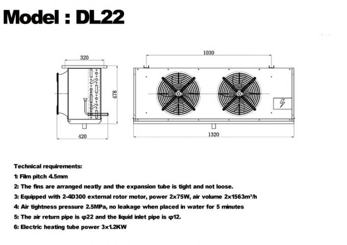 DL 시리즈 DL22 단위 냉장고 CE 인증 맞춤형 공기 냉장고 3HP 냉장고 증발기 천장 증발기, 창고 냉장고, 냉장고 방, 채소 냉장고에 적합 0